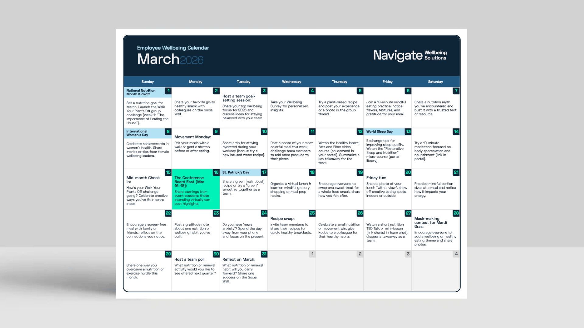 March 2026 Employee Wellbeing Calendar